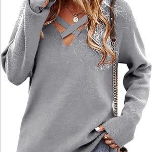 V neck long sleeve sweater